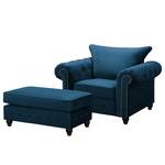 Fauteuil Solita fluweel - Donkerblauw - Met hocker