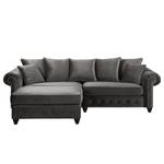 Bigsofa Solita Samt - Grau - Mit Hocker