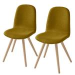 Stoelen Stave I (set van 2) Geweven stof/massief eikenhout - licht eikenhout - Mosterdgeel - Beige