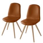 Chaises capitonnées Stave II (lot de 2) Cuir véritable / Chêne massif - Chêne clair - Cognac - Beige