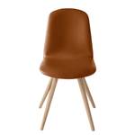 Chaises capitonnées Stave II (lot de 2) Cuir véritable / Chêne massif - Chêne clair - Cognac - Beige