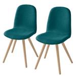 Chaises capitonnées Stave I (lot de 2) Tissu / Chêne massif - Chêne clair - Turquoise - Beige