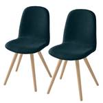 Stoelen Stave I (set van 2) Geweven stof/massief eikenhout - licht eikenhout - Donkerblauw - Beige