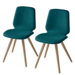 Stoelen Stave III (set van 2) Geweven stof/massief eikenhout - licht eikenhout - Turquoise - Beige