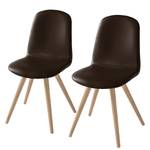 Stoelen Stave II (set van 2) Echt leer/massief eikenhout - licht eikenhout - Donkerbruin - Beige