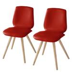 Chaises capitonnées Stave IV (lot de 2) Cuir véritable / Chêne massif - Chêne clair - Rouge - Beige