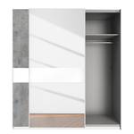 Armoire à portes coulissantes Weimar imitation béton / miroir et verre blanc - Imitation béton / Verre blanc - Largeur : 135 cm