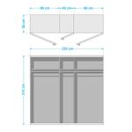 Drehtürenschrank Vanea Weiß / Graphit - Weiß / Graphit - Breite: 225 cm - 3 Spiegeltüren