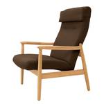 Fauteuil Tioga geweven stof - Bruin - Lichte eikenhouten - Zonder hocker