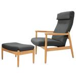 Fauteuil Tioga geweven stof - Grijsblauw - Lichte eikenhouten - Met hocker