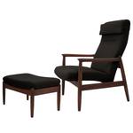 Fauteuil Tioga geweven stof - Donkerbruin - Donkere eikenhout - Met hocker