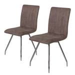 Gestoffeerde stoelen Delvin (set van 2) microvezel/staal - chroomkleurig - Vintage bruin