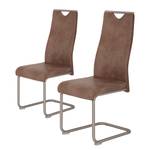 Chaises cantilever Clareen (lot de 2) Microfibre / Acier inoxydable - Marron vintage