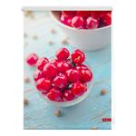 Store enrouleur cerises Tissu - Rouge / Bleu clair - 90 x 150 cm