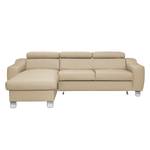 Hoekbank Burnside I Echt leer / kunstleer - Warm beige - Longchair vooraanzicht links - Met slaapfunctie