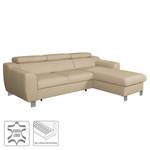 Ecksofa Burnside I Echtleder / Kunstleder - Warmes Beige - Longchair davorstehend rechts - Mit Schlaffunktion