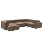 Zithoek Greenvale I microvezel - Kokosnoot bruin - Longchair vooraanzicht links - Met hocker