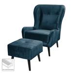 Oorfauteuil Bellara fluweel - Jeansblauw - Met hocker