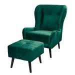 Oorfauteuil Bellara fluweel - Dennengroen - Met hocker