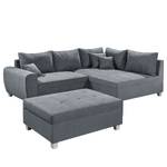 Ecksofa Andresito Strukturstoff - Grau - Ottomane davorstehend rechts - Mit Hocker