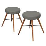 Hocker Clam (set van 2) geweven stof/deels massief beukenhout - Stof Falo: Grijs - Bruin