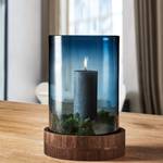 Windlicht Terra II Glas/massief paulowniahout - blauw