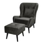 Fauteuil bergère Bellara Velours - Noir - Avec repose-pieds