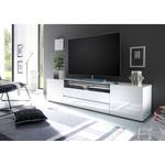 Meuble TV Mavie Blanc brillant / Noir - Largeur : 203 cm