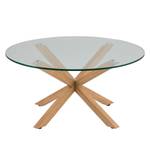 Salontafel Lagarde Veiligheidsglas/staal - glas/eikenhouten look - Eikenhouten look - Diameter: 82 cm