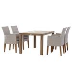 Table et chaises Alicante (5 éléments) Teck massif / Matière plastique - Marron / Beige