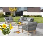 Loungefauteuil Samos massief eucalyptushout/geweven stof - grijs/bruin