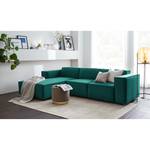 Hoekbank KINX met Longchair Velours Shyla: Petrolblauw - Breedte: 260 cm - Longchair vooraanzicht links - Geen functie