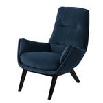 Fauteuil GARBO avec pieds en bois Velours Shyla: Bleu foncé - Noir