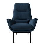 Fauteuil GARBO avec pieds en bois Velours Shyla: Bleu foncé - Noir