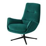 Fauteuil GARBO met kruisvoet geweven stof - Velours Shyla: Petrolblauw - Zwart