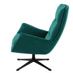 Fauteuil GARBO met kruisvoet geweven stof - Velours Shyla: Petrolblauw - Zwart