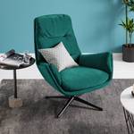 Fauteuil GARBO met kruisvoet geweven stof - Velours Shyla: Petrolblauw - Zwart