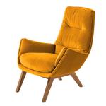 Fauteuil GARBO avec pieds en bois Velours Shyla: Jaune moutarde - Chêne foncé