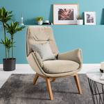 Fauteuil GARBO met houten pootjes Velours Shyla: Beige - Donkere eikenhout