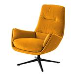 Fauteuil GARBO met kruisvoet geweven stof - Velours Shyla: Mosterdgeel - Zwart