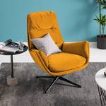 Fauteuil GARBO met kruisvoet geweven stof - Velours Shyla: Mosterdgeel - Zwart