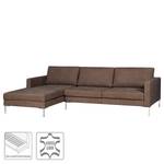 Hoekbank Portobello IV Leer - Leer Custo: Donkerbruin - Breedte: 251 cm - Longchair vooraanzicht links