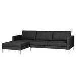 Hoekbank Portobello IV Leer - Leer Custo: Zwart - Breedte: 251 cm - Longchair vooraanzicht links