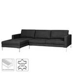 Hoekbank Portobello IV Leer - Leer Custo: Zwart - Breedte: 251 cm - Longchair vooraanzicht links