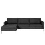 Hoekbank Portobello IV Leer - Leer Custo: Zwart - Breedte: 251 cm - Longchair vooraanzicht links