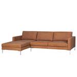 Hoekbank Portobello IV Leer - Leer Custo: Bruin - Breedte: 251 cm - Longchair vooraanzicht links