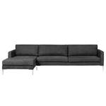 Hoekbank Portobello IV Leer - Leer Custo: Zwart - Breedte: 293 cm - Longchair vooraanzicht links