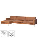 Hoekbank Portobello IV Leer - Leer Custo: Bruin - Breedte: 293 cm - Longchair vooraanzicht links