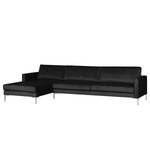 Hoekbank Portobello III Microvezel - Stof Tond: Zwart - Breedte: 293 cm - Longchair vooraanzicht links