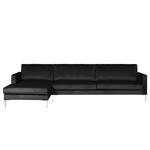 Hoekbank Portobello III Microvezel - Stof Tond: Zwart - Breedte: 293 cm - Longchair vooraanzicht links